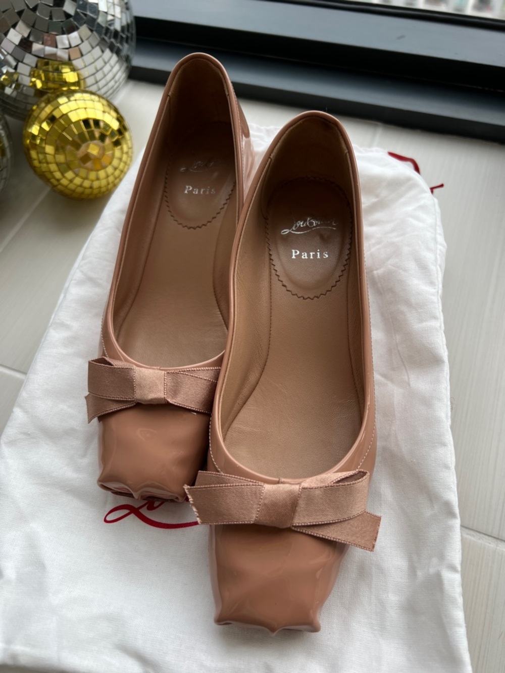 Christian Louboutin MamaFlirt Blush Patent Bow Ballet Flats